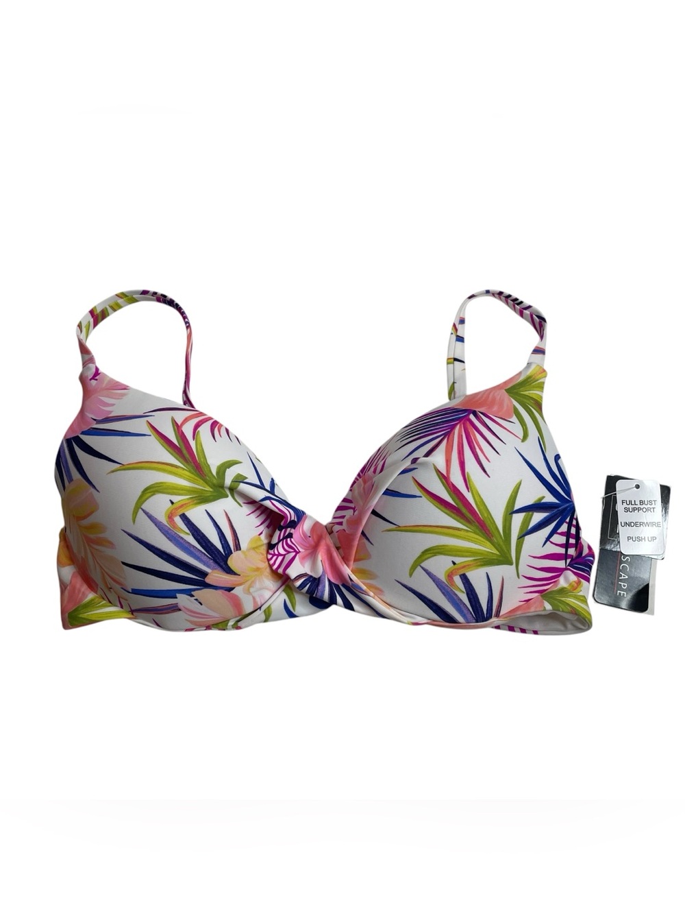 Island Escape Tropical Floral Push Up Gemini Bikini Top White Size 8 New NWT